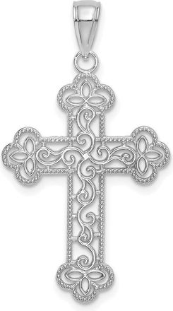 Diamond2Deal 14K White Gold Textured and Beaded Edge Charm Pendant