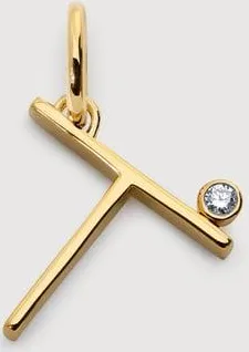 Monica Vinader Gold Solitaire Diamond Initial T Pendant Lab Grown Diamond