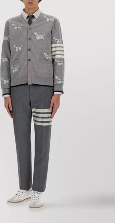 Thom Browne embroidered striped wool cardigan pockets