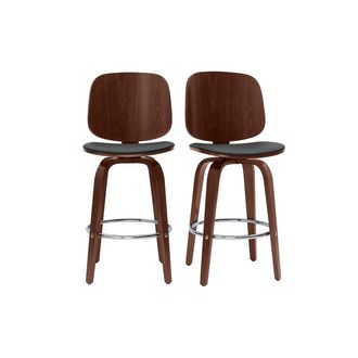 Miliboo Miliboo - Set De 2 Taburetes De Cocina Giratorios De Dise&ntilde;o Negros Y Madera Oscura 66 Cm Beck