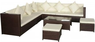 vidaXL 8 Piece Garden Lounge Set with Cushions Poly Rattan Brown Vidaxl