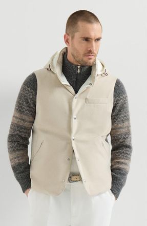 Brunello Cucinelli Bonded wool flannel down vest with detachable hood in Sand at Nordstrom, Size Xxx-Large