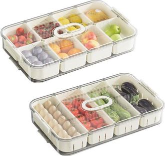 No Brand Caja Para Aperitivos Con Compartimentos - Caja Para Almacenar Frutas Y Verduras - Paquete De 2 - 34 X 21 X 6 Cm