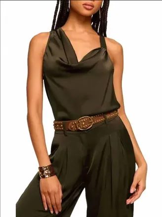 Ramy Brook Zoe Cowl Neck Tank Top In Deep Olive