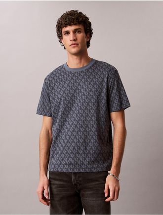 Calvin Klein Mens Allover Monogram Relaxed T-Shirt - Blue - L