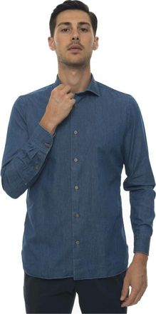 LUIGI BORRELLI NAPOLI EVO Casual Shirt - Heren - Spijkeroverhemden - Blauw - XS - Katoen - Overhemden
