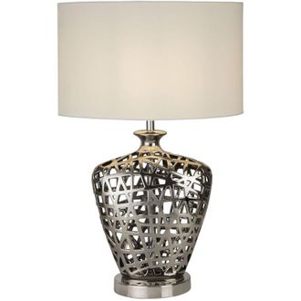 Searchlight Lampada Da Scrivania Contemporanea Rete Metallo Cromo Tessuto Bianco 1 Luce E27