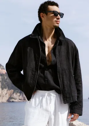 Alo | Linen Days Full Zip Jacket in Black, Size: Medium