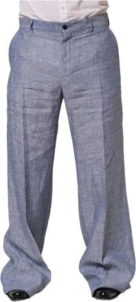Dolce & Gabbana Linnen Straight Dress Broek - Heren - Wijde Broeken - Blauw - M - Linnen - Broeken