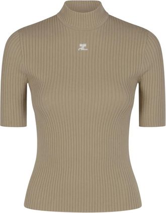 Courr&egrave;ges Reedition Knit SS Jumper - Dames - T-shirts - Beige - L - Polyester - Tops