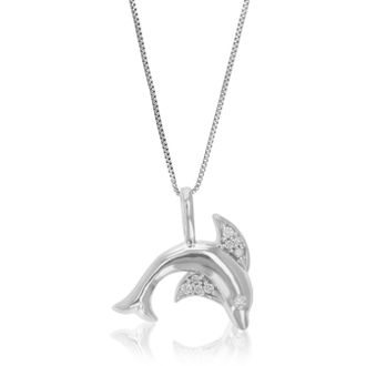 Vir Jewels 1/10 cttw Lab Grown Diamond Dolphin Pendant Necklace in Sterling Silver with Chain For Women