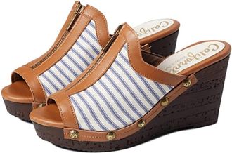 Californians Womens Californians Ginger Slide Blue Stripe Zipper Wedge Heels Sandal HTAT151