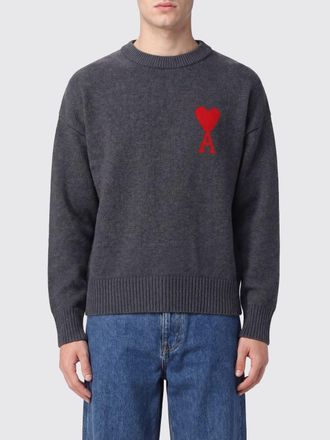 Ami Maglia girocollo in lana con logo a contrasto