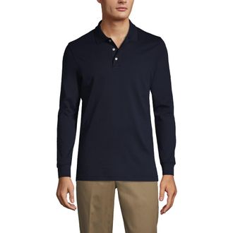 Lands End School Uniform Long Sleeve Interlock Polo Shirt in Classic Navy at Nordstrom, Size Medium