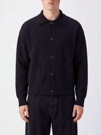 Ami Cardigan in pura lana con tasche a toppa e bordi a coste