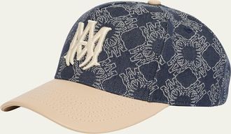 Amiri Mens Denim MA Quad Baseball Cap with Leather Bill