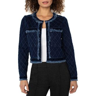 Liverpool L.A. Frayed Velvet Trim Denim Jacket in Diamond Dark at Nordstrom Rack, Size Small