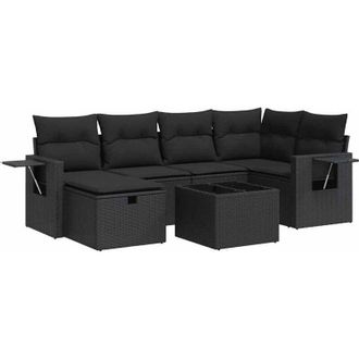 vidaXL Set De Sof&aacute;s De Jard&iacute;n 7 Pzas Con Cojines Rat&aacute;n Sint&eacute;tico Negro