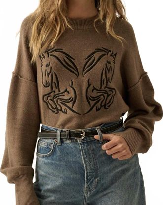 Promesa Embroidered Horses Sweater In Brown