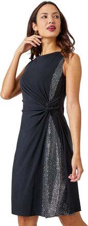 Roman Womens Side Twist Sleeveless Glitter Dress - Black - Size 18 UK