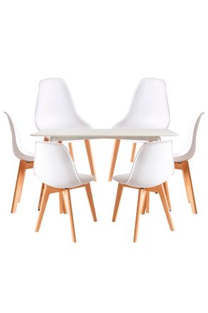 Regalos Miguel Conjuntos De Mesa Y Sillas - Conjunto Mesa Tower Rectangular 120 X 80 Cm Blanca Y Pack 6 Sillas Kelen - Blanco
