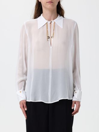 Elisabetta Franchi Camicia in georgette trasparente con collo gioiello