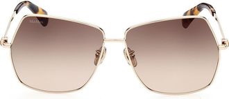 Max Mara 61mm Geometric Sunglasses in Shiny Gold Brown Tortiose at Nordstrom Rack