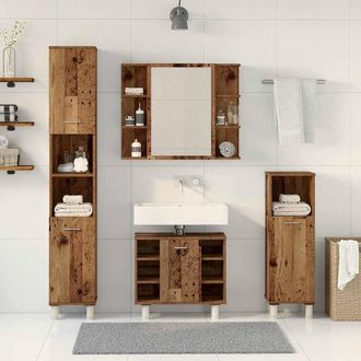 Berkfield Home Durable 4 Piece Bathroom Furniture Set Old Wood Engineered Wood in Brown