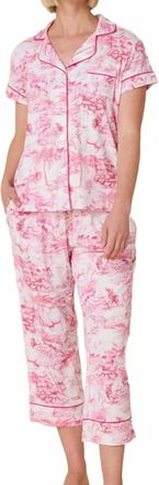 The Cats Pajamas Palm Grove Toile Pima Knit Capri Set In Pink