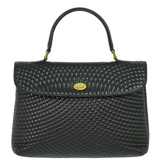 Bally Vintage Handbag Leather Black Leather Handbag (Pre-Owned)