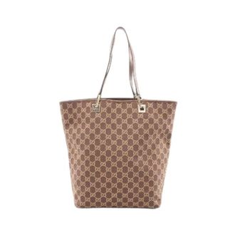 Gucci Pre-owned Tote Bags, female, Brown, Size: ONE SIZE Pre-owned Canvas Leather Tote Bag