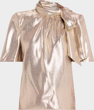 Ramy Brook Balinda Tie-Neck Metallic Blouse