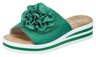 Rieker Pantolette RIEKER, Damen, Gr. 36, gr&uuml;n (smaragd), Lederimitat, Textil, unifarben, Schuhe Pantolette, Sommerschuh, Poolslide, Strandschuh, Keilabsatz, 