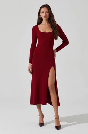 Astr Long Sleeve Ribbed Sweater Dress In Red Cherry