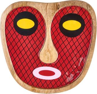 Beliani Decoraci&oacute;n De Pared Motivo De Rostro Decorativa Hecho A Mano Estilo Boho Madera De Mango Rojo Katsina