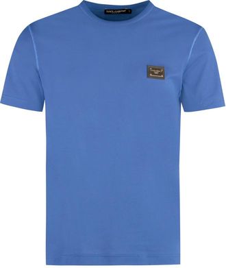 Dolce & Gabbana Blue Crewneck Logo Plaque T-Shirt