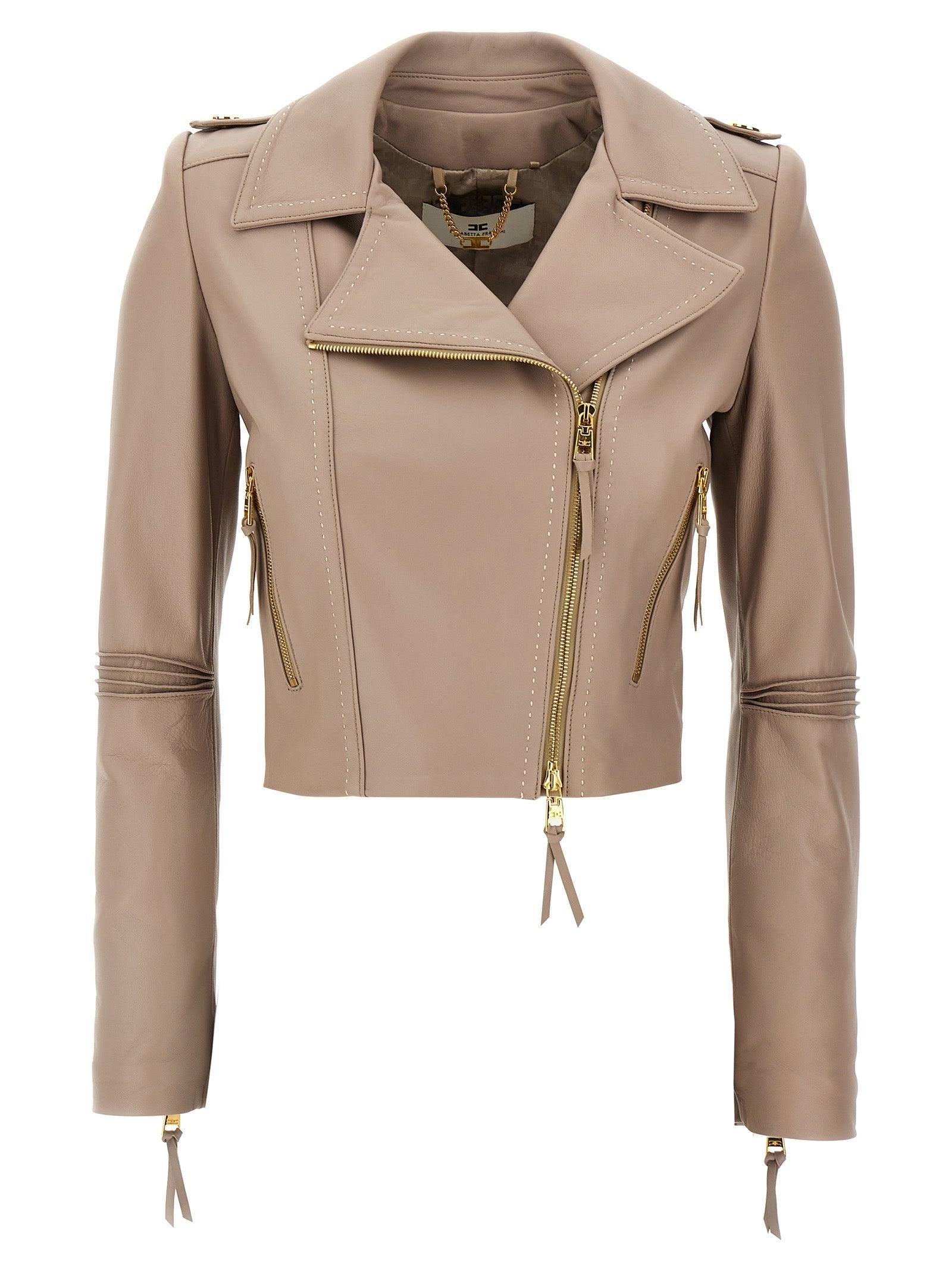 レザージャケット・コート ELISABETTA FRANCHI LEATHER JACKET WITH VINYL DETAILS Elisabetta Franchi Leather Jacket With Vinyl Details from
