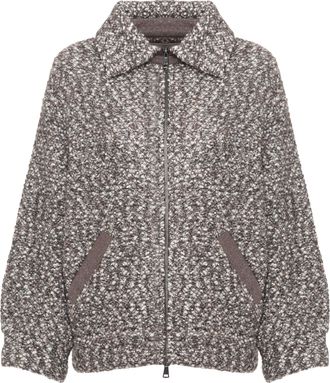 D.exterior Brown Sequined Wool-Blend Bomber Jacket