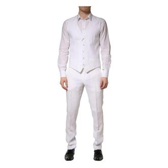 Dolce & Gabbana Sartoria Linen 2 Piece Suit - male - Dolce & Gabbana - Single Breasted Suits - White - M - Suits
