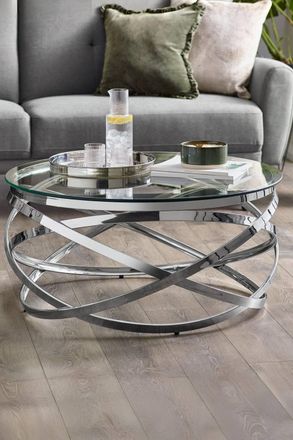 Julian Bowen Vienna Round Glass Top Spiral Frame Coffee Table in Silver