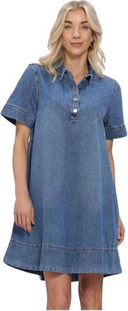 Moss Copenhagen Alena 2/4 Dress - Dames - Korte kleedjes - Blauw - M - Katoen - Kleedjes