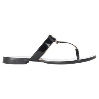 Versace Medusa Logo-Plaque Thong Slide Sandals in Black Leather