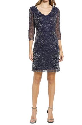 Pisarro Nights Beaded V-Neck Cocktail Dress in Navy at Nordstrom, Size 10