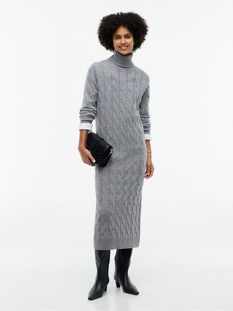 Tommy Hilfiger Womens Cable Knit Wool Sweater Dress - Medium Grey Heather - XL