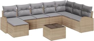 vidaXL Vidaxl - Conjunto De Sof&aacute; De Jard&iacute;n 9 Pcs Beige, Gris Claro Polirat&aacute;n