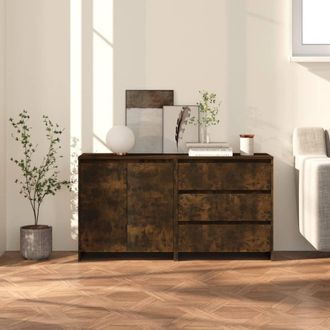 vidaXL Vidaxl - Aparador De 2 Piezas Madera Manufacturada Color Roble Ahumado