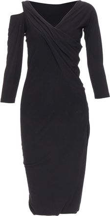 DKNY black drape front asymmetric cold shoulder dress