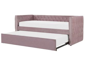 Beliani Sof&aacute; cama de tejido rosa 90x200