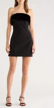 ASTR the Label Amya Strapless Faux Fur Minidress in Black at Nordstrom Rack, Size X-Small