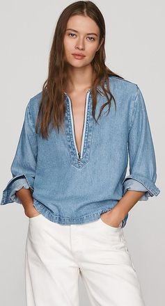 Cloth & Stone Zip-Front Denim Shirt Top